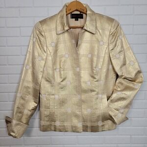 Nina Mclemore evening jacket size 4‎ gold silk brocade windowpane plaid 36" bust